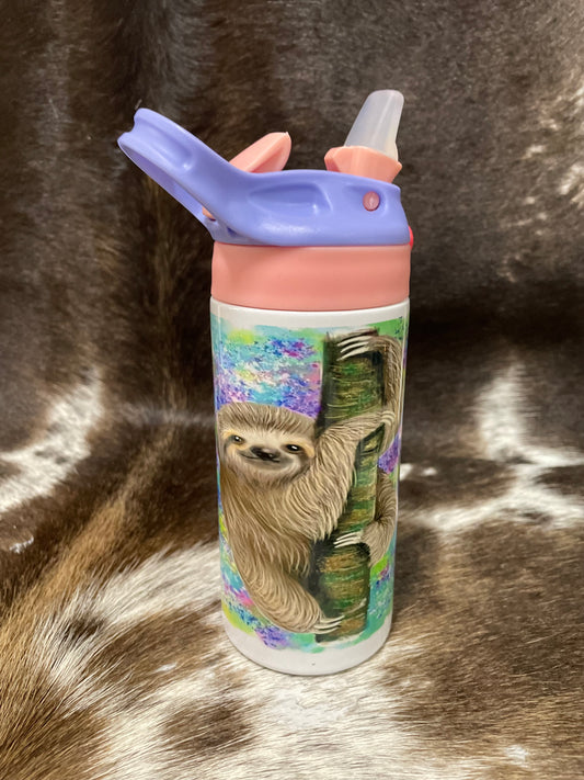 12-ounce double walled stainless steel thermos with sloth image