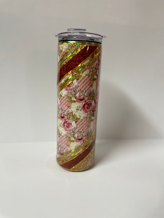 30-ounce epoxy and glitter multicolored tumbler.